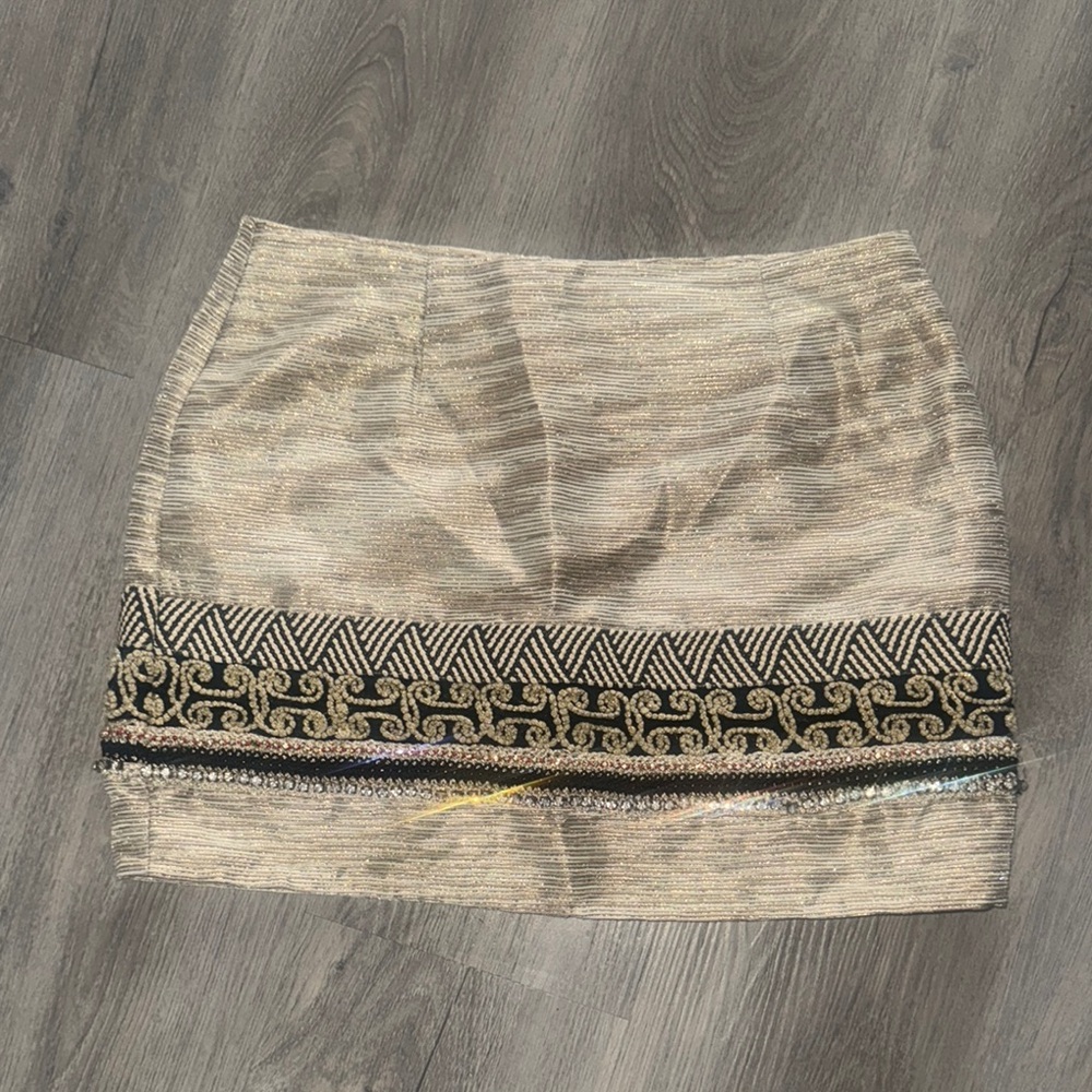 English Rose Embellished Gold Mini Skirt